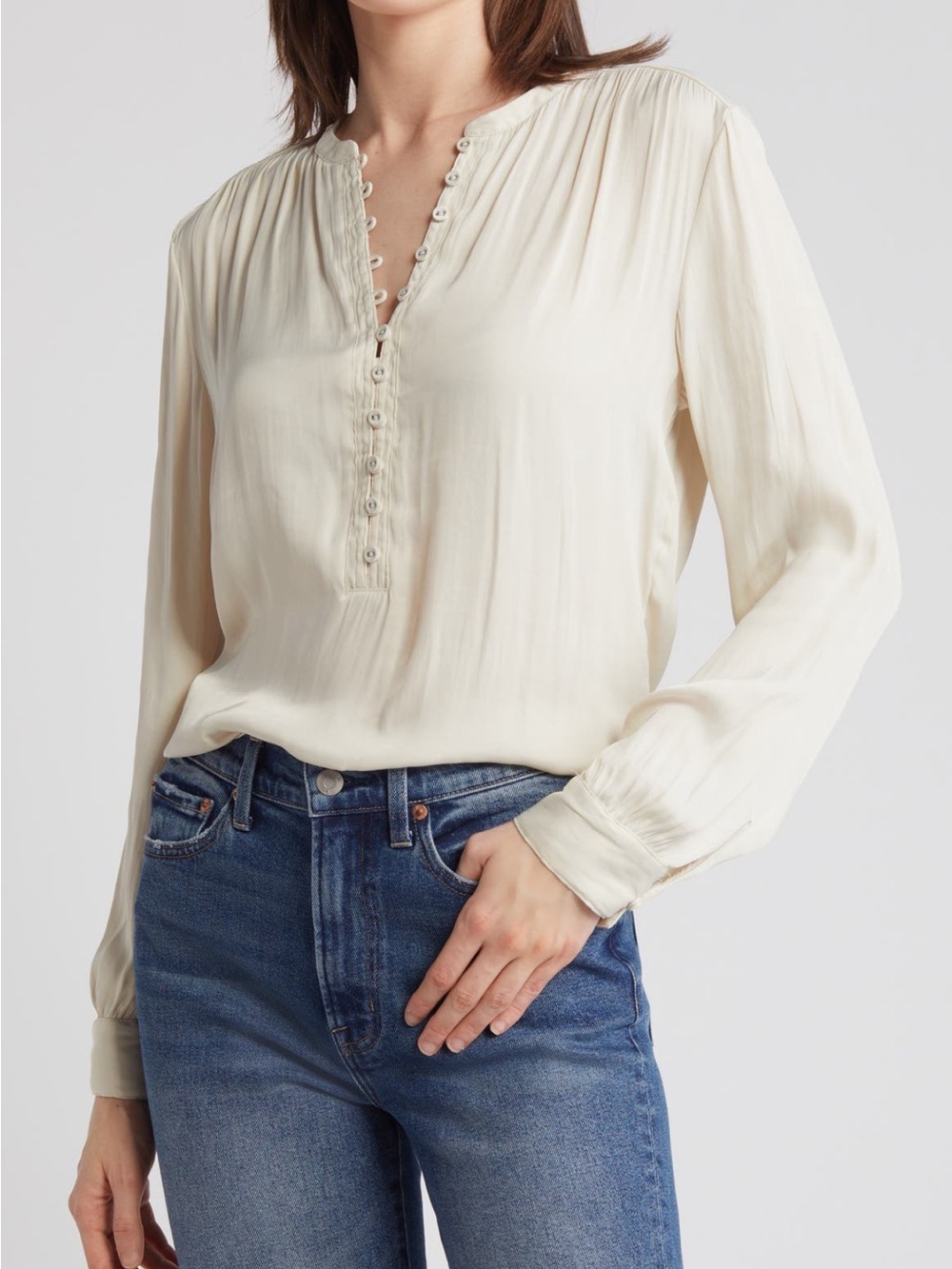 Treasure & Bond Cream Drapey Long Sleeve Top